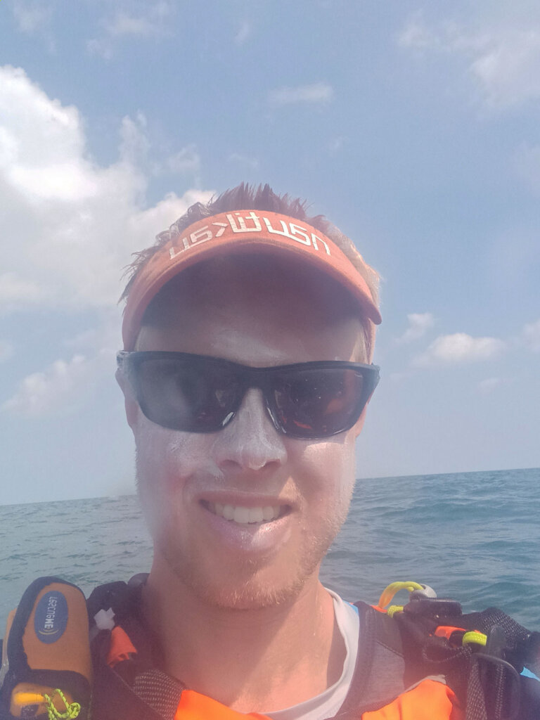 Dougal Glaisher selfie Iles Chausey ocean kayak crossing