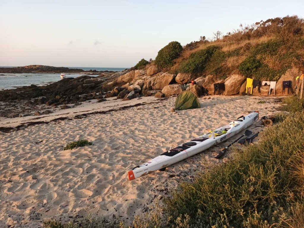 Adventure campsite washing line sunset Iles Chausey