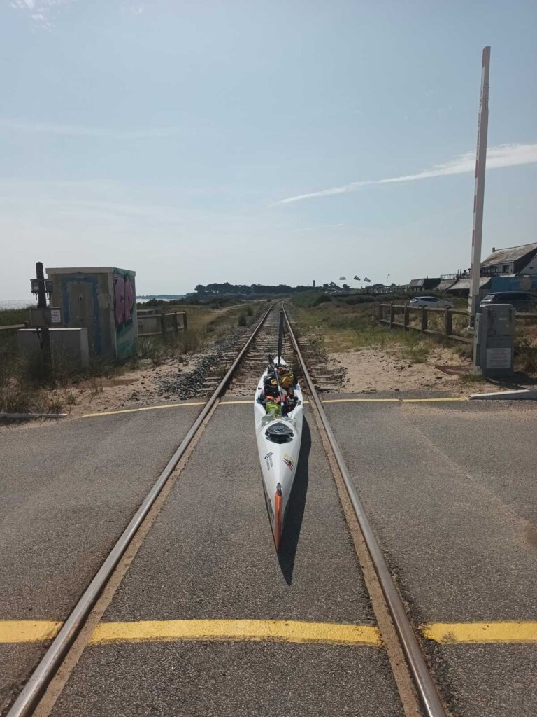 kayak on train tracks